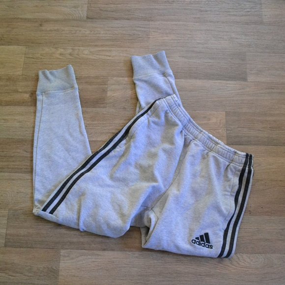 Adidas Women Essential Three Stripe Cotton Gray Jogger Sweatpants Size Small - Picture 1 of 6
